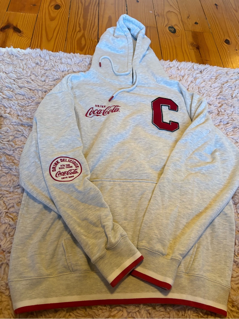 Coca Cola Light Gray Pullover Hoodie with Red Lettering